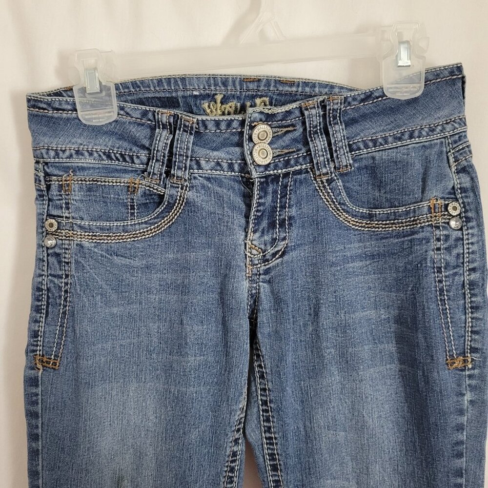 Wallflower Jeans Denim Junior 5 bling BOHO Y2K rhinestone embroidered distressed - Picture 4 of 10